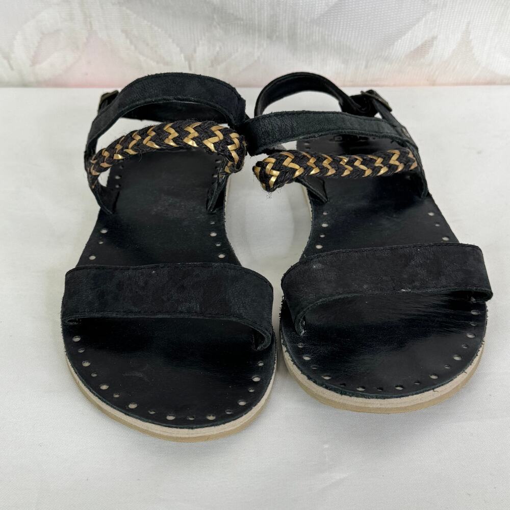 Ugg Black Leather Elin Sandals Buckle Flats Braided Gold Accents Women Sz 7M‎ US - Picture 6 of 12